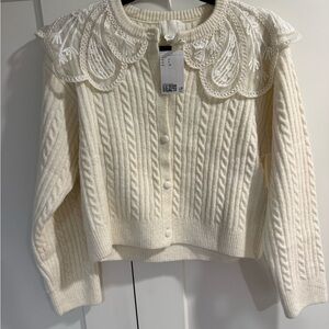 H&M Cream Cable Knit Sweater with Lace Detail